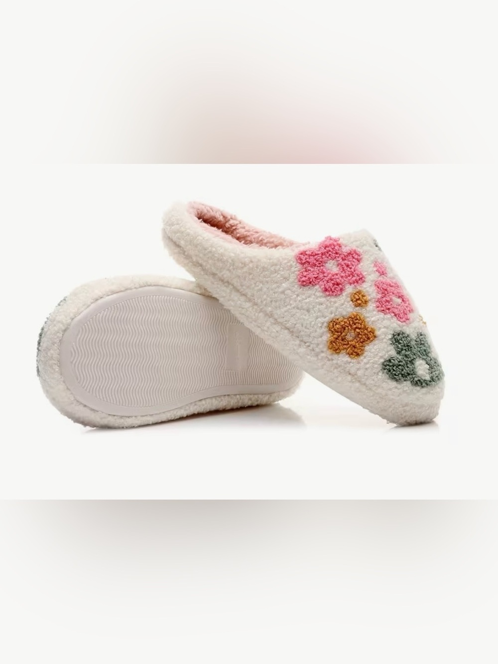 Cozy White Floral Chenille Slippers. Women’s Size 8.5-9. - Picture 3 of 7
